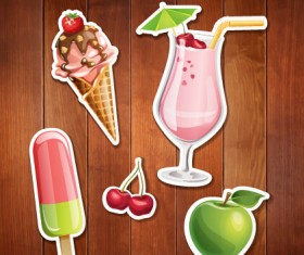 Summer holiday food with wooden background vector 05