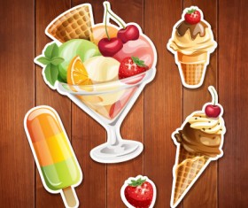 Summer holiday food with wooden background vector 07