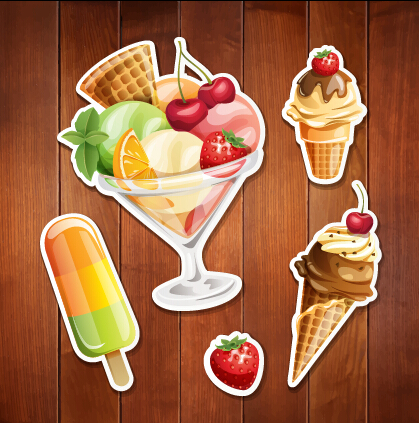 Summer holiday food with wooden background vector 07