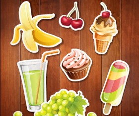 Summer holiday food with wooden background vector 08