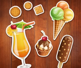 Summer holiday food with wooden background vector 09