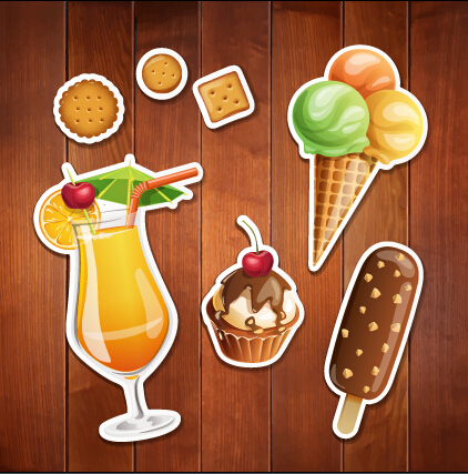 Summer holiday food with wooden background vector 09