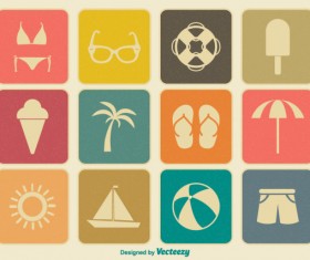 Summer time flat icons vector