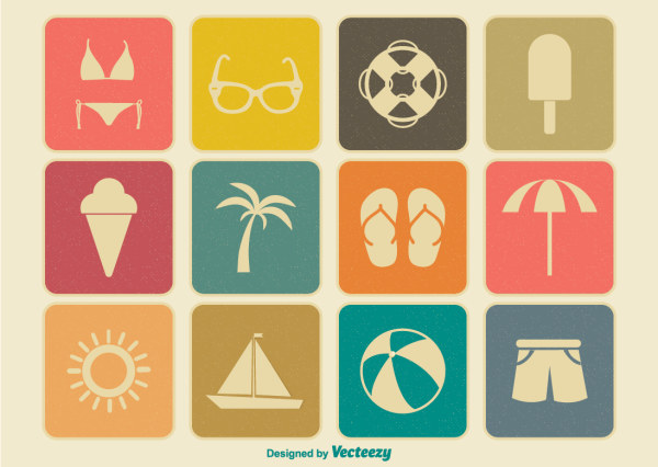 Summer time flat icons vector