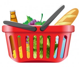 Supermarkets shopping basket with food vector 01