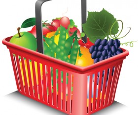 Supermarkets shopping basket with food vector 02