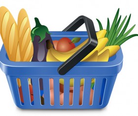 Supermarkets shopping basket with food vector 05