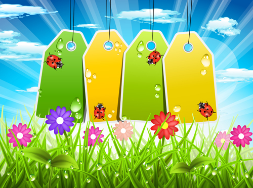 Tags and spring background art vector 01