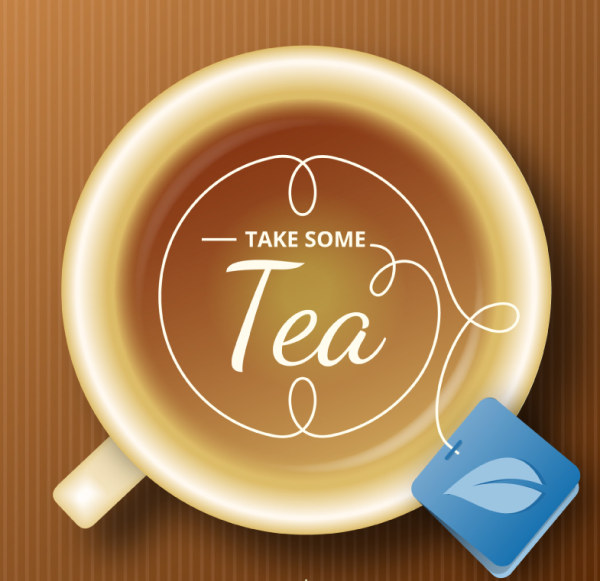 Tea with tag background vector material