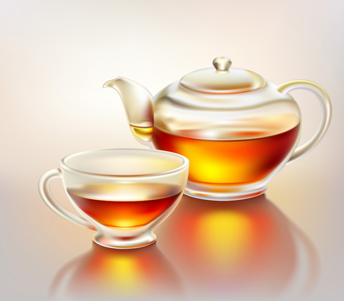 Transparent cup with tea vector graphics 02