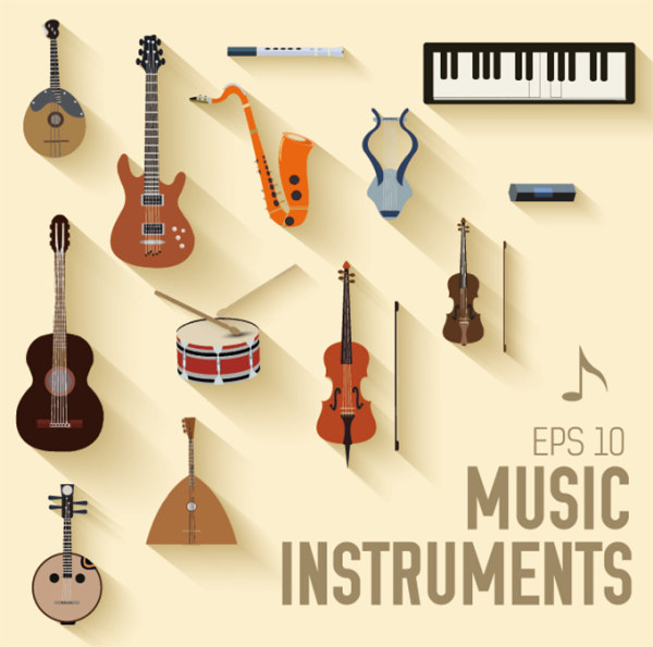 Various music instruments vectors material