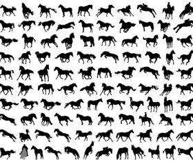 Vector set of running horses silhouette design