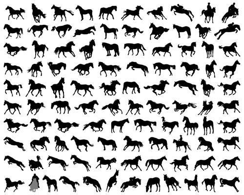 Vector set of running horses silhouette design