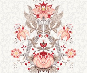 Vine flower with floral background vector 01