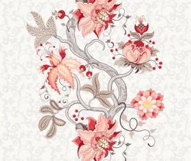 Vine flower with floral background vector 02