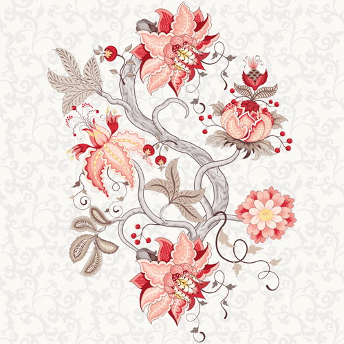 Vine flower with floral background vector 02
