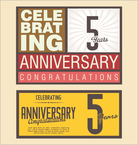 Vintage anniversary cards flat styles vector 01