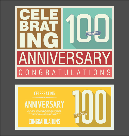 Vintage anniversary cards flat styles vector 03