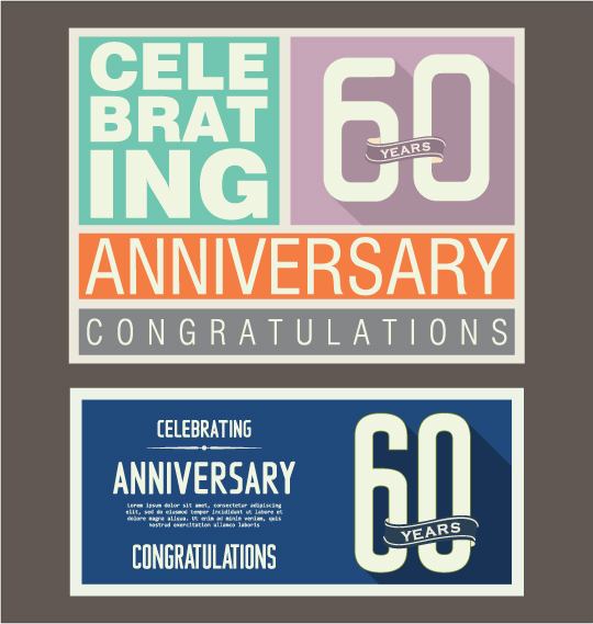 Vintage anniversary cards flat styles vector 04