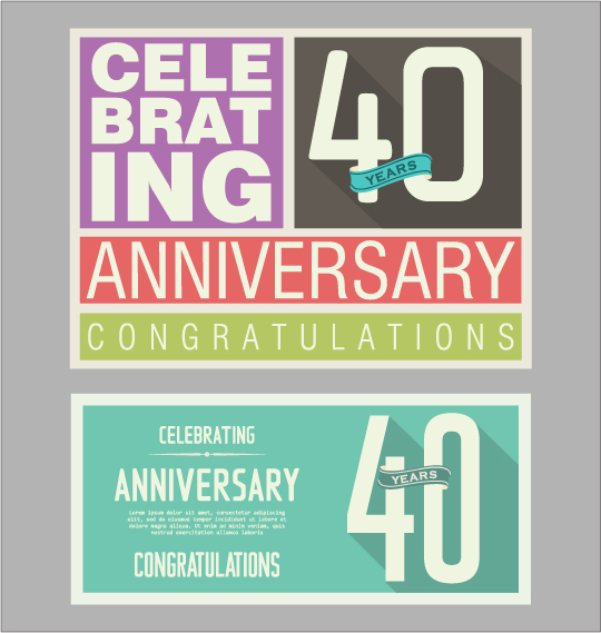 Vintage anniversary cards flat styles vector 06