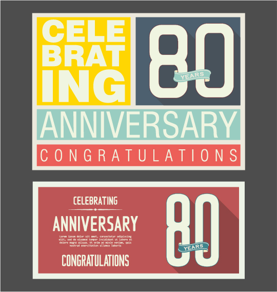 Vintage anniversary cards flat styles vector 08