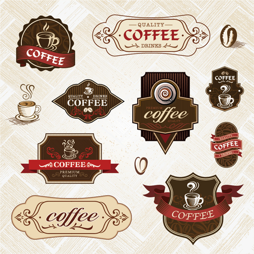 Vintage label coffee vectors material 03