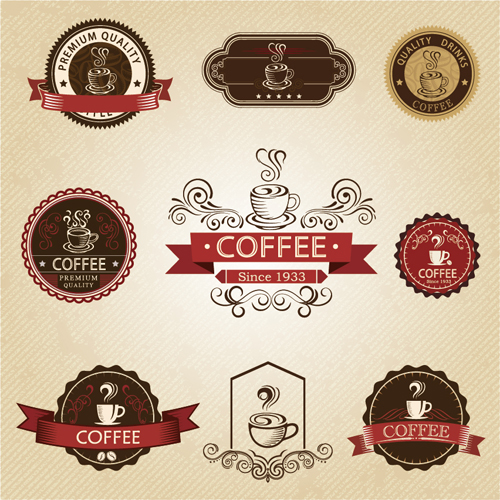 Vintage label coffee vectors material 04