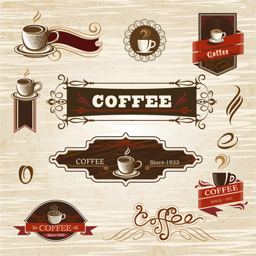 Vintage label coffee vectors material 06