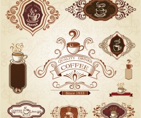 Vintage label coffee vectors material 07
