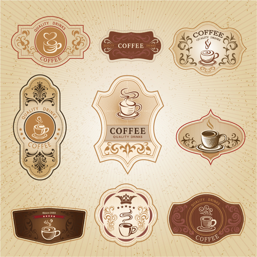 Vintage label coffee vectors material 09