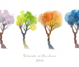 Watercolor four seasons trees vector material