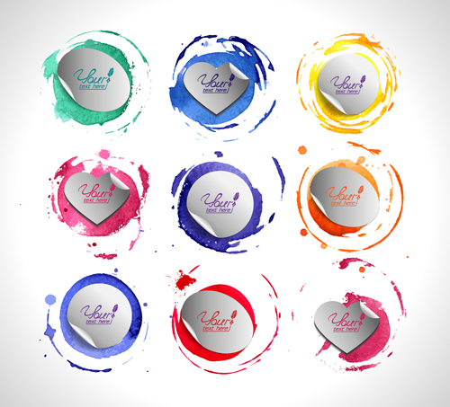 Watercolor with stickers vectors 02