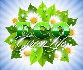 White flowers with Eco vector background