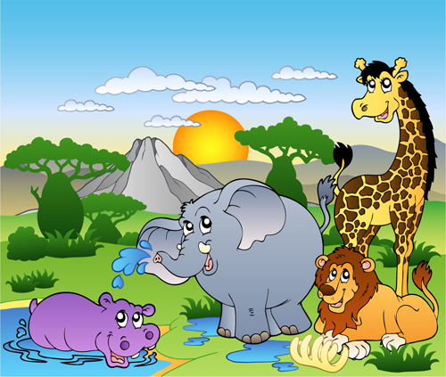 Wild animal cute cartoon vector set 01