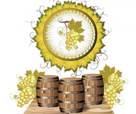 Wine barrels and grapes vector material 02