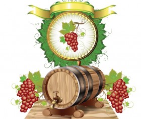 Wine barrels and grapes vector material 03