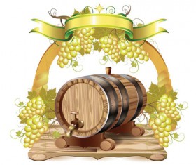 Wine barrels and grapes vector material 04