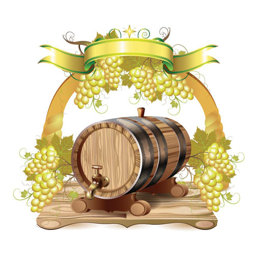 Wine barrels and grapes vector material 04