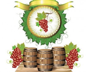 Wine barrels and grapes vector material 05