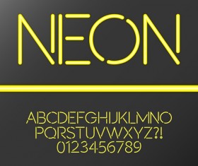 Yellow neon alphabet with number vector