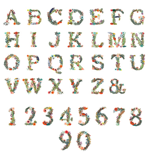 Alphabet with number and flower vector