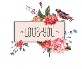 Beautiful flower with birds vintage cards vector 01