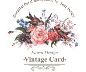 Beautiful flower with birds vintage cards vector 02
