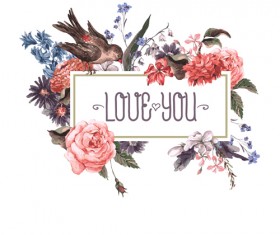 Beautiful flower with birds vintage cards vector 03