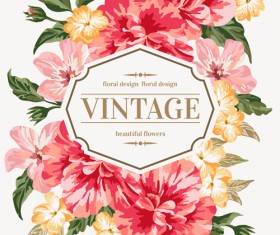 Beautiful flowers with vintage card vectors 03