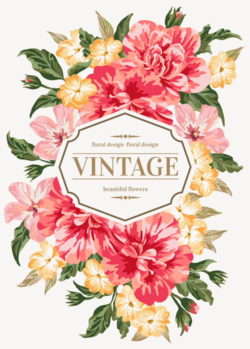 Beautiful flowers with vintage card vectors 03