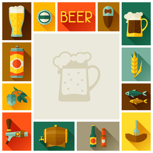 Beer elements flat icons vector set 01