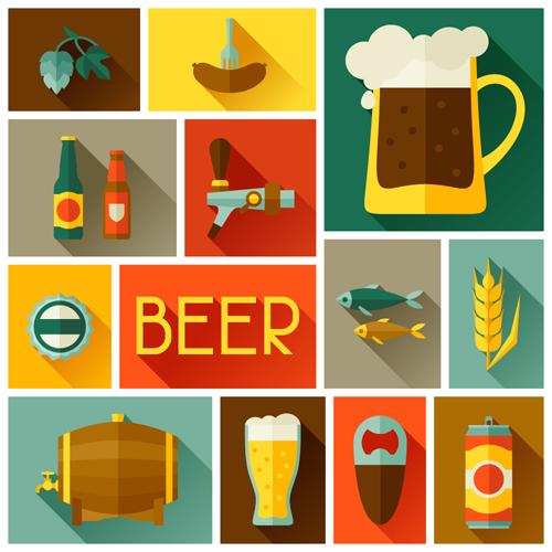 Beer elements flat icons vector set 02