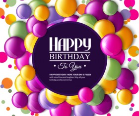 Birthday card with colored balloons vector 02