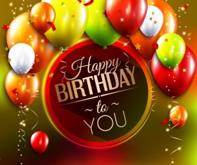 Birthday card with colored balloons vector 03